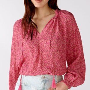 Oui, Pink Patterned Blouse